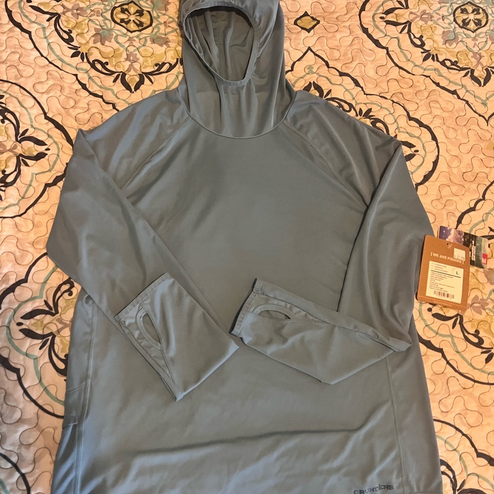 Grundens Blue Hooded Long Sleeve Fishing Shirt